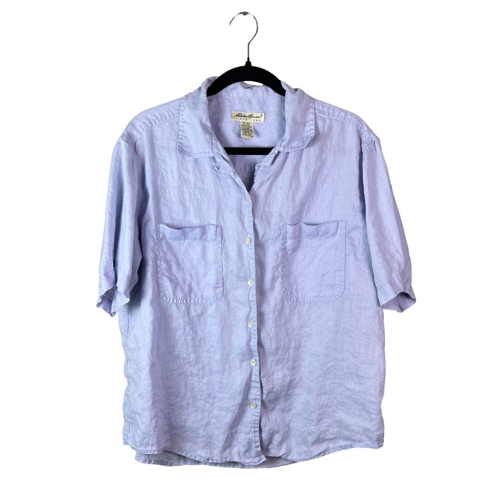 90s Eddie Bauer 100% Linen Shirt Women's L Periwinkle Coastal Grandma